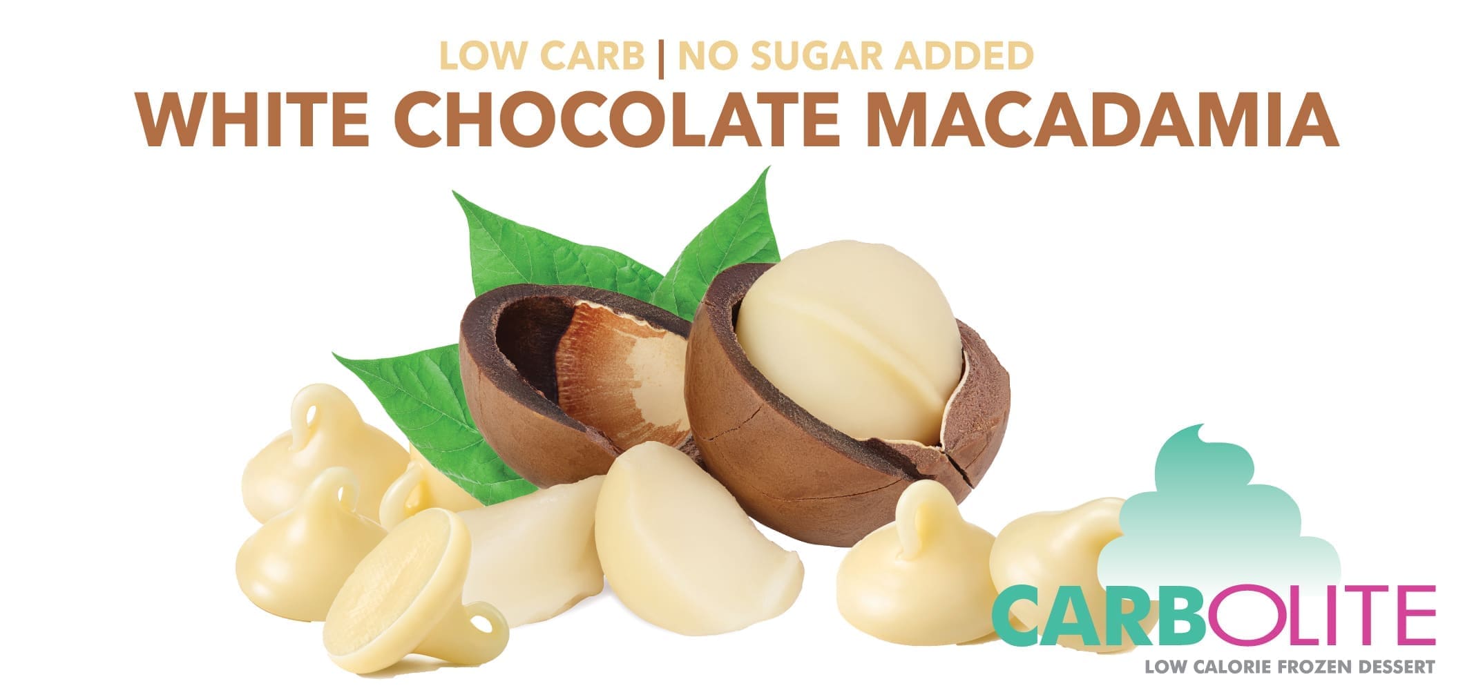 Carbolite Low Carb No Sugar Added White Chocolate Macadamia — Menchie’s product imagery