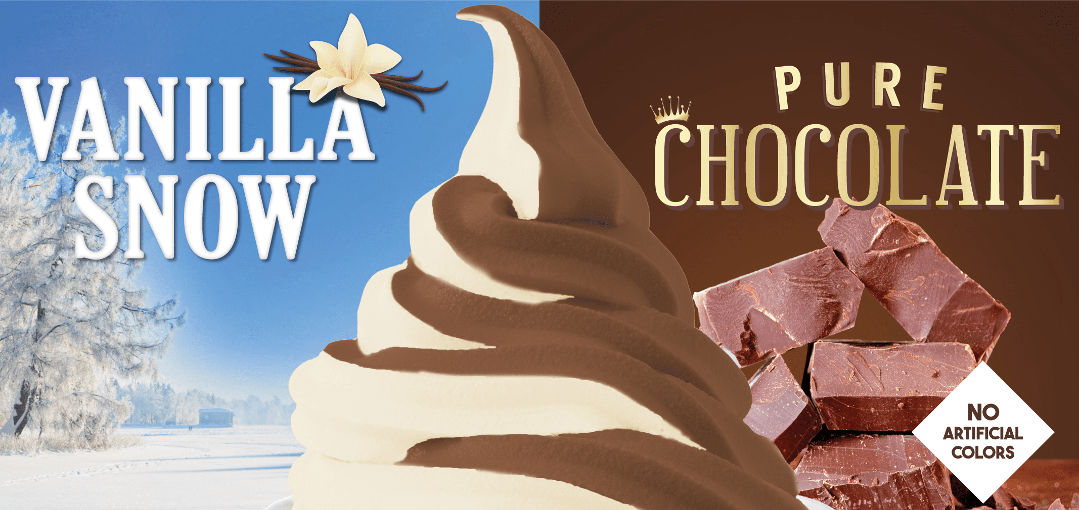 Vanilla Snow And Pure Chocolate Swirl — Menchie’s product imagery